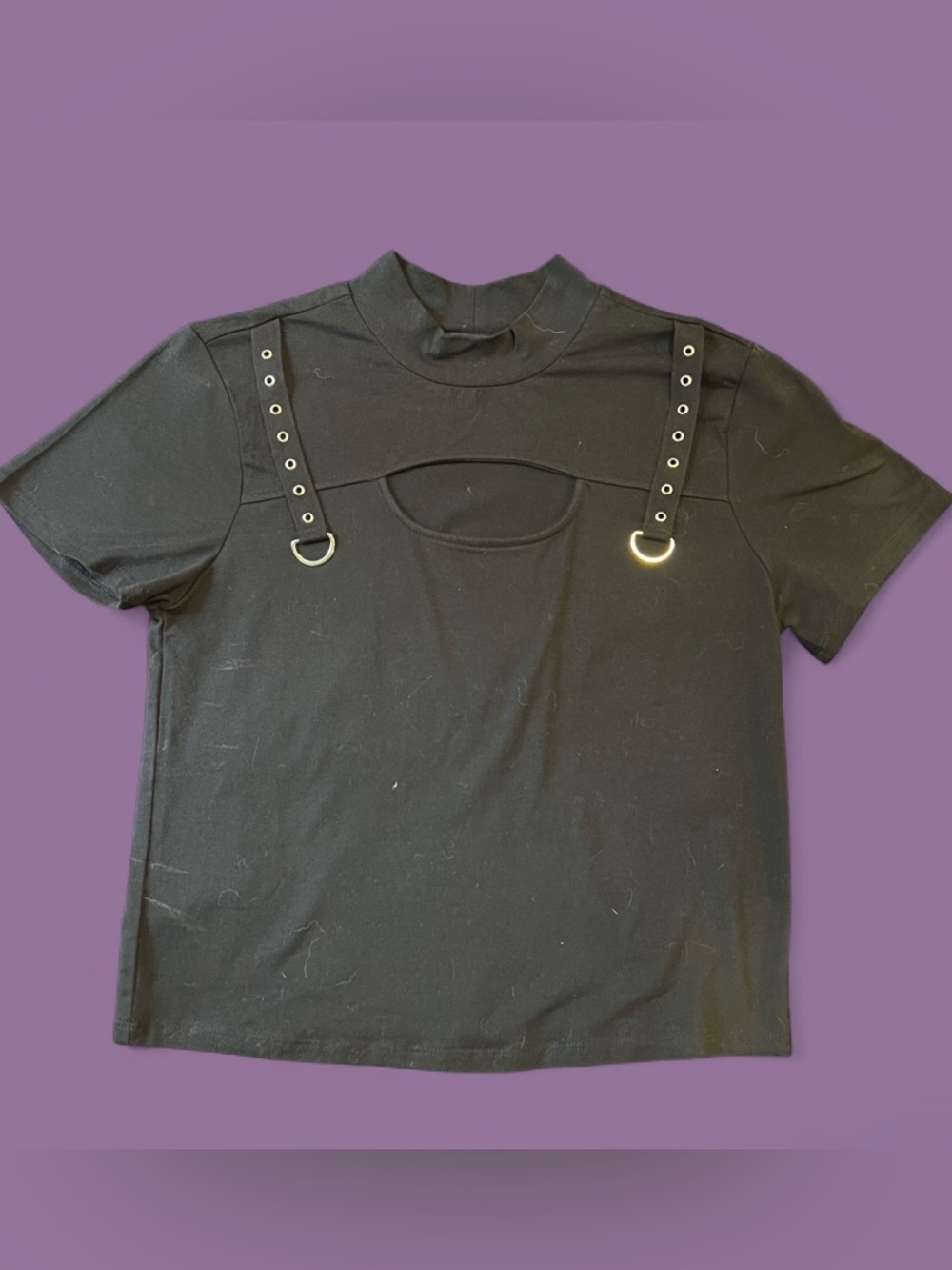 Hot Topic Black Grommet Cut-Out Mock Neck Top - Medium